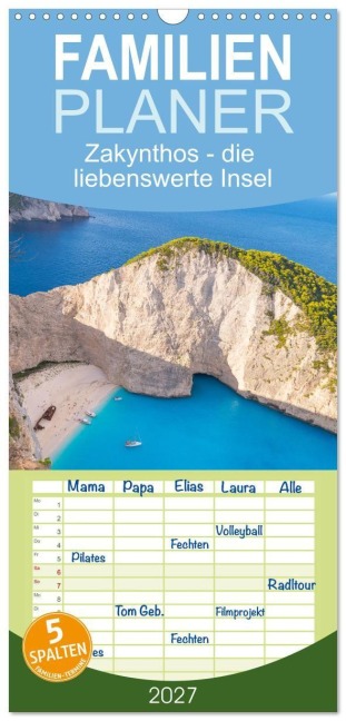 Familienplaner 2027 - Zakynthos - die liebenswerte Insel mit 5 Spalten (Wandkalender, 21 x 45 cm) CALVENDO - Stefan O. Schüller und Elke Schüller