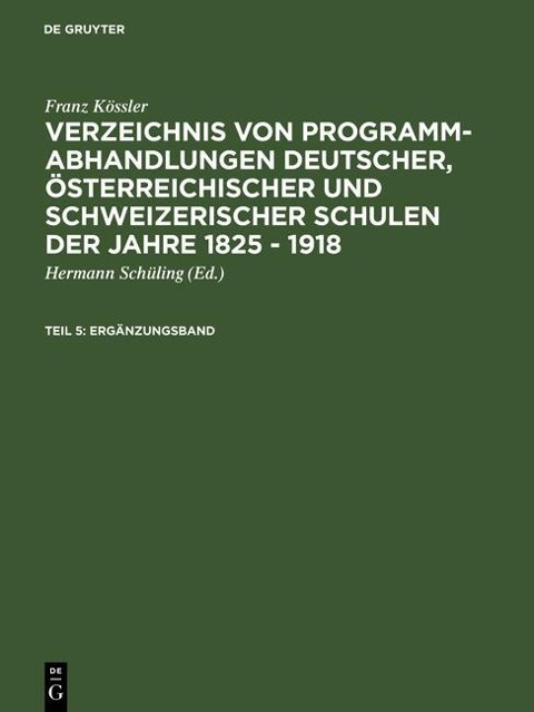 Ergänzungsband - Franz Kössler