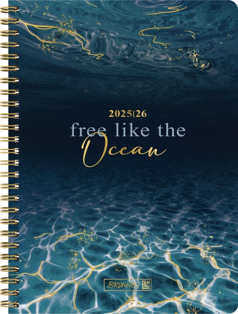 BRUNNEN Schülerkalender Style (2025/2026) "Ocean", 2 Seiten = 1 Woche, A5, 160 Seiten, PP-Umschlag, blau - 