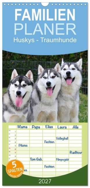 Familienplaner 2027 - Huskys - Traumhunde mit 5 Spalten (Wandkalender, 21 x 45 cm) CALVENDO - Michael Ebardt