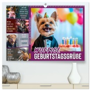 Cover-Bild zum Titel 'Wuffige Geburtstagsgrüße SPRÜCHE ZUM ÄLTERWERDEN (hochwertiger Premium Wandkalender 2026 DIN A2 quer), Kunstdruck in Hochglanz' von 'Melanie Viola'