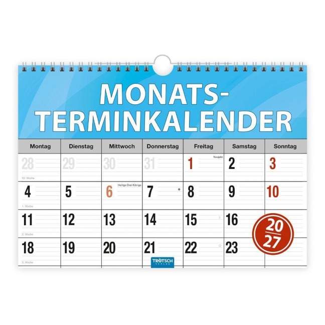 TRÖTSCH - Monatsterminer Monatsterminkalender 2027 mit Wire-O-Bindung - 