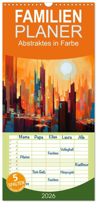 Familienplaner 2026 - Abstraktes in Farbe mit 5 Spalten (Wandkalender, 21 x 45 cm) CALVENDO - Kerstin Waurick