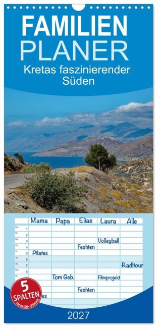 Familienplaner 2027 - Kretas faszinierender Süden mit 5 Spalten (Wandkalender, 21 x 45 cm) CALVENDO - Claudia Kleemann
