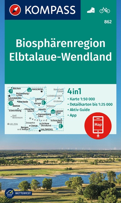 KOMPASS Wanderkarte 862 Biosphärenregion Elbtalaue-Wendland 1:50.000 - 