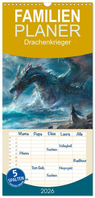 Familienplaner 2026 - Drachenkrieger mit 5 Spalten (Wandkalender, 21 x 45 cm) CALVENDO - Cathrin Illgen