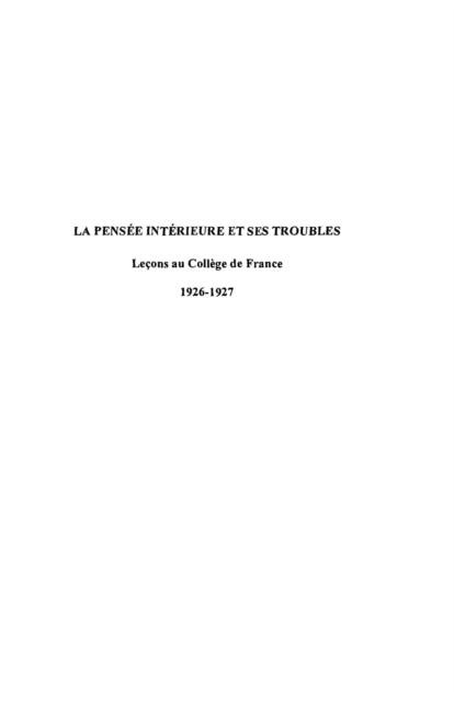 Pensee interieur et ses troubles - Janet Pierre