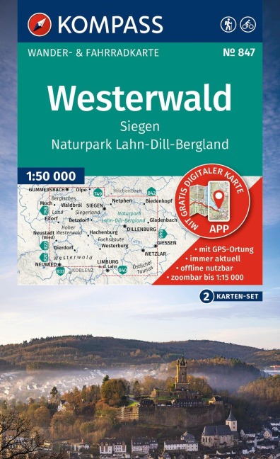 KOMPASS Wanderkarten-Set 847 Westerwald, Siegen, Naturpark Lahn-Dill-Bergland (2 Karten) 1:50.000 - 