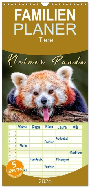 Familienplaner 2026 - Kleiner Panda mit 5 Spalten (Wandkalender, 21 x 45 cm) CALVENDO - Peter Roder