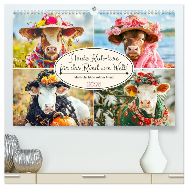 Haute Kuh-ture für das Rind von Welt! Modische Kühe voll im Trend (hochwertiger Premium Wandkalender 2026 DIN A2 quer), Kunstdruck in Hochglanz - Rose Hurley