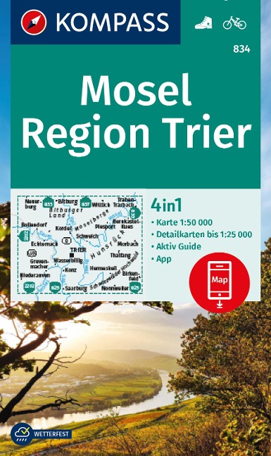 KOMPASS Wanderkarte 834 Mosel, Region Trier 1:50.000 - 