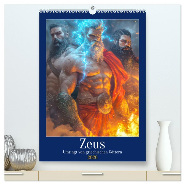 Zeus - Umringt von griechischen Göttern (hochwertiger Premium Wandkalender 2026 DIN A2 hoch), Kunstdruck in Hochglanz - Liselotte Brunner-Klaus