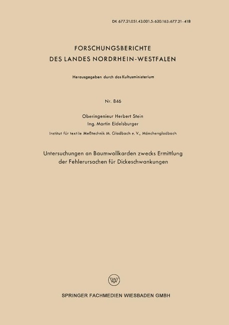 Untersuchungen an Baumwollkarden zwecks Ermittlung der Fehlerursachen für Dickeschwankungen - Herbert Stein