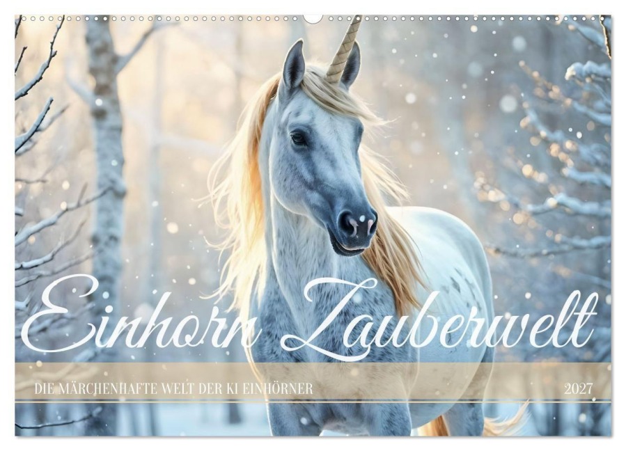 Einhorn Zauberwelt - Die märchenhafte Welt der KI Einhörner (Wandkalender 2027 DIN A2 quer), CALVENDO Monatskalender - Fred Schimak