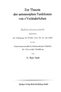 Cover-Bild zum Titel 'Zur Theorie der automorphen Funktionen von n Veränderlichen' von 'Hans Maaß'
