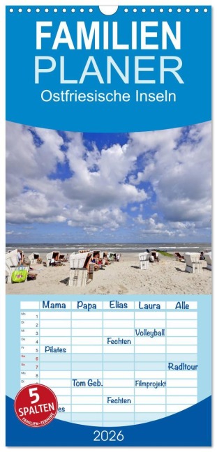 Familienplaner 2026 - Ostfriesische Inseln mit 5 Spalten (Wandkalender, 21 x 45 cm) CALVENDO - McPHOTO W. Boyungs K. Steinkamp