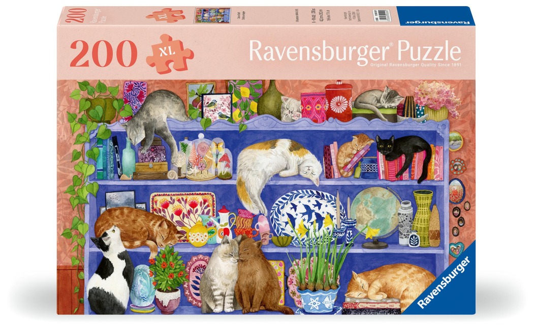 Feel Well & Puzzle - Katzen im Regal - Erwachsenenpuzzle mit 200 XL-Teilen und extra Bildvorlage - 