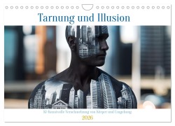 Cover-Bild zum Titel 'Tarnung und Illusion KI-Kunstvolle Verschmelzung von Körper und Umgebung (Wandkalender 2026 DIN A4 quer), CALVENDO Monatskalender' von 'Claudia Schimmack'
