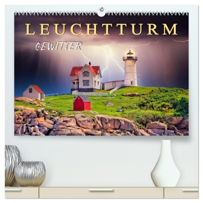 Leuchtturm Gewitter (hochwertiger Premium Wandkalender 2026 DIN A2 quer), Kunstdruck in Hochglanz - Peter Roder