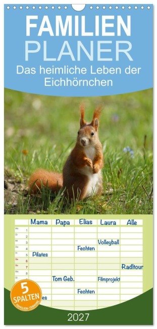 Familienplaner 2027 - Das heimliche Leben der Eichhörnchen mit 5 Spalten (Wandkalender, 21 x 45 cm) CALVENDO - Kattobello