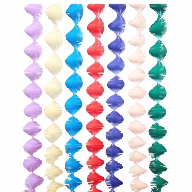 Krepp Girlanden, Magic Rainbow, FSC MIX, 7 Stk, 17,5 cm x 3 m, inkl. 2 m Kordel - 