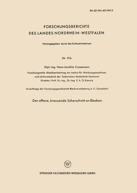 Der offene, kreuzende Scherschnitt an Blechen - Hans-Joachim Crasemann