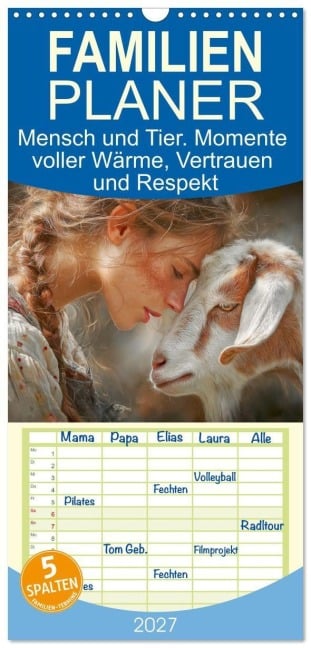 Familienplaner 2027 - Mensch und Tier. Momente voller Wärme, Vertrauen und Respekt mit 5 Spalten (Wandkalender, 21 x 45 cm) CALVENDO - Rose Hurley