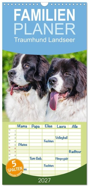 Familienplaner 2027 - Traumhund Landseer mit 5 Spalten (Wandkalender, 21 x 45 cm) CALVENDO - Sigrid Starick
