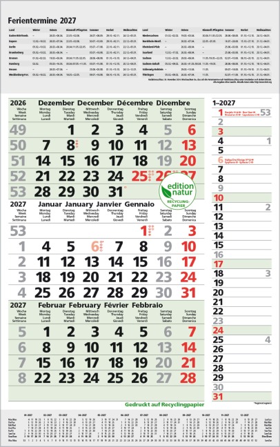 3-Monats-Planer Combi Recyclingpapier 2027 - 