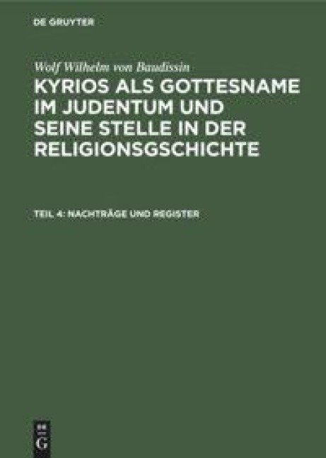 Nachträge und Register - Wolf Wilhelm von Baudissin