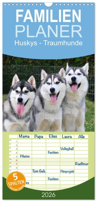 Familienplaner 2026 - Huskys - Traumhunde mit 5 Spalten (Wandkalender, 21 x 45 cm) CALVENDO - Michael Ebardt