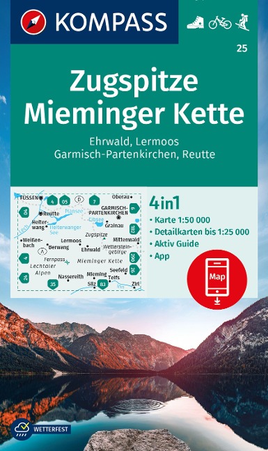 KOMPASS Wanderkarte 25 Zugspitze, Mieminger Kette, Ehrwald, Lermoos, Garmisch-Partenkirchen, Reutte 1:50.000 - 