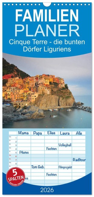 Familienplaner 2026 - Cinque Terre - die bunten Dörfer Liguriens mit 5 Spalten (Wandkalender, 21 x 45 cm) CALVENDO - Reinhold Ratzer
