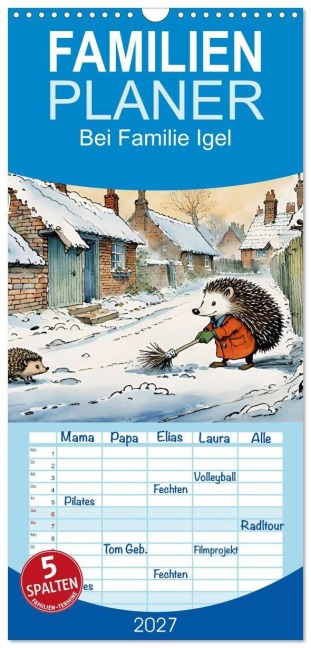 Familienplaner 2027 - Bei Familie Igel mit 5 Spalten (Wandkalender, 21 x 45 cm) CALVENDO - Steffani Lehmann