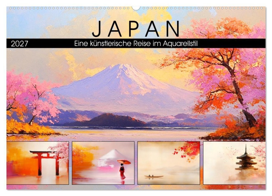 Japan. Eine künstlerische Reise im Aquarellstil (Wandkalender 2027 DIN A2 quer), CALVENDO Monatskalender - Rose Hurley