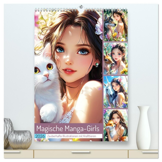 Magische Manga-Girls. Zauberhafte Illustrationen mit Krafttieren (hochwertiger Premium Wandkalender 2026 DIN A2 hoch), Kunstdruck in Hochglanz - Rose Hurley