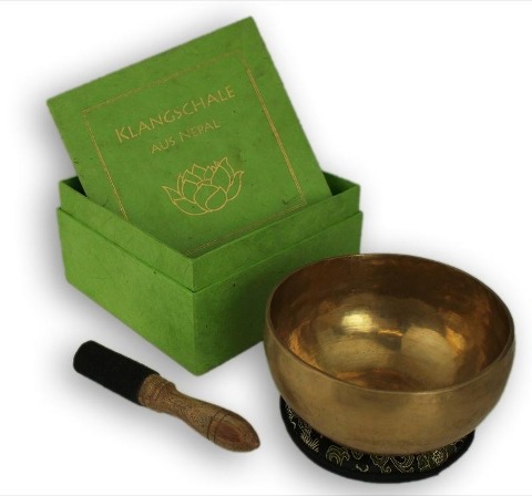 Klangschale in grüner Geschenkbox M mit Lotus-Box und Zubehör - 