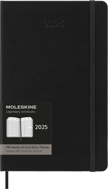 Moleskine PRO 12 Month 2025 Weekly Vertical Planner, Hard Cover, Large (5" x 8.25"), Black, 288 pages - 