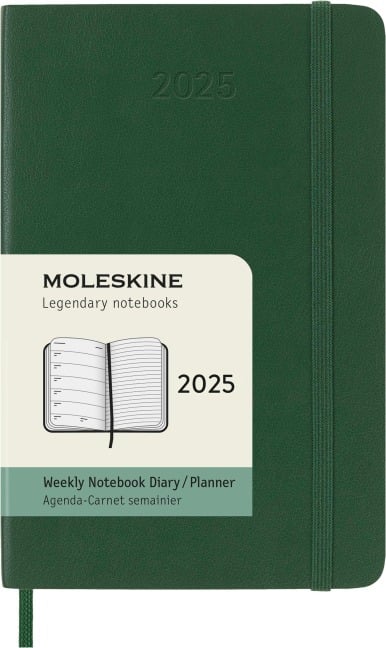 Moleskine 12 Monate Wochen Notizkalender 2025, Pocket/A6, 1 Wo = 1 Seite, rechts linierte Seite, Weicher Einband, Myrtengrün - 