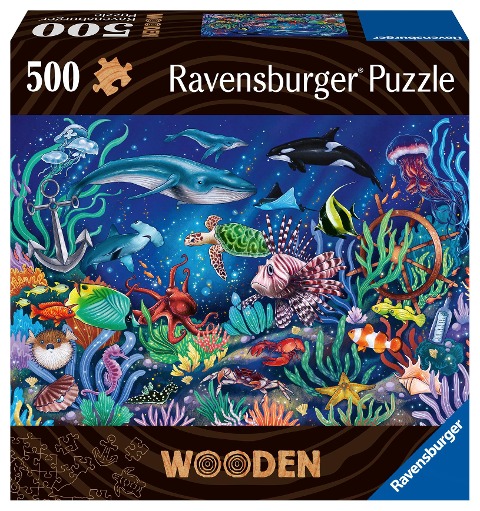 Ravensburger WOODEN Puzzle 17515 - Unten im Meer - 500 Teile Holzpuzzle für Erwachsene und Kinder ab 14 Jahren, mit stabilen, individuellen Puzzleteilen und 40 kleinen Holzfiguren (Whimsies) - 