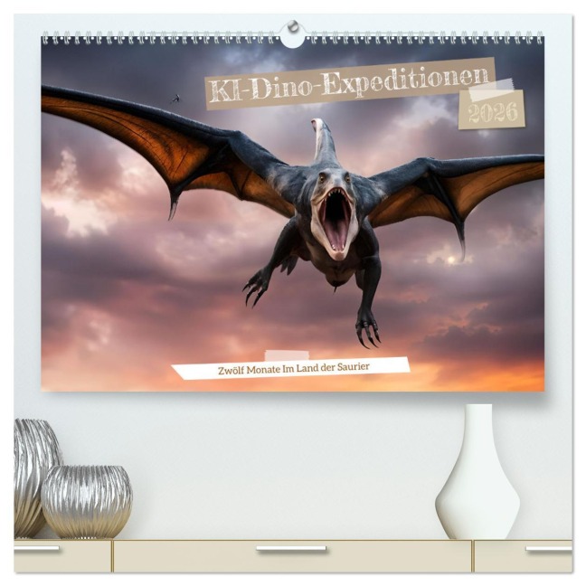 KI-Dino-Expeditionen Zwölf Monate im Land der Saurier (hochwertiger Premium Wandkalender 2026 DIN A2 quer), Kunstdruck in Hochglanz - Claudia Schimmack