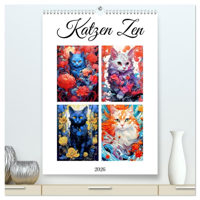 Katzen Zen (hochwertiger Premium Wandkalender 2026 DIN A2 hoch), Kunstdruck in Hochglanz - Justyna Jaszke JBJart