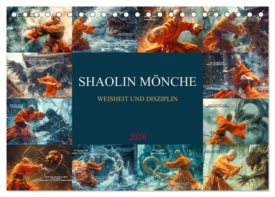 Shaolin Mönche - Weisheit und Disziplin (Tischkalender 2026 DIN A5 quer), CALVENDO Monatskalender - Dirk Meutzner