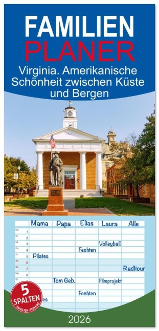 Familienplaner 2026 - Virginia. Amerikanische Schönheit zwischen Küste und Bergen mit 5 Spalten (Wandkalender, 21 x 45 cm) CALVENDO - Hanna Wagner