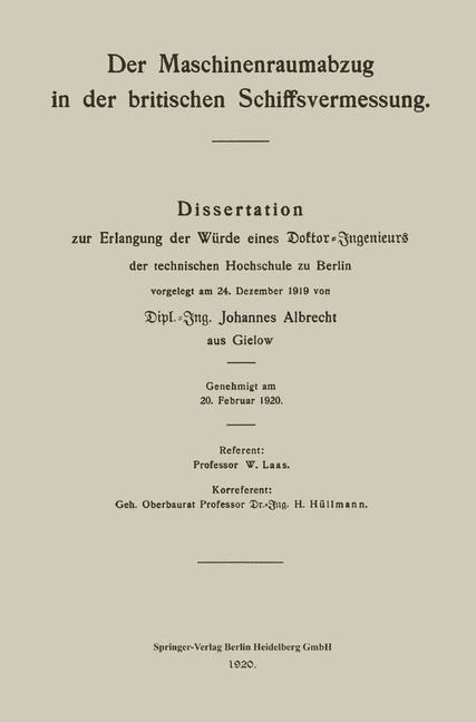 Der Maschinenraumabzug in der britischen Schiffsvermessung - Johannes Albrecht