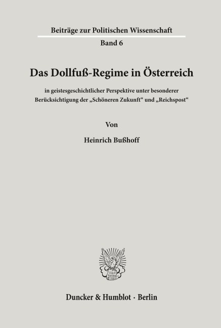 Das Dollfuß-Regime in Österreich - Heinrich Bußhoff