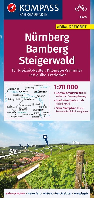 KOMPASS Fahrradkarte 3328 Nürnberg, Bamberg, Steigerwald 1:70.000 - 
