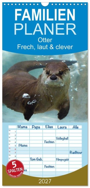 Familienplaner 2027 - Otter. Frech, laut und clever mit 5 Spalten (Wandkalender, 21 x 45 cm) CALVENDO - Elisabeth Stanzer
