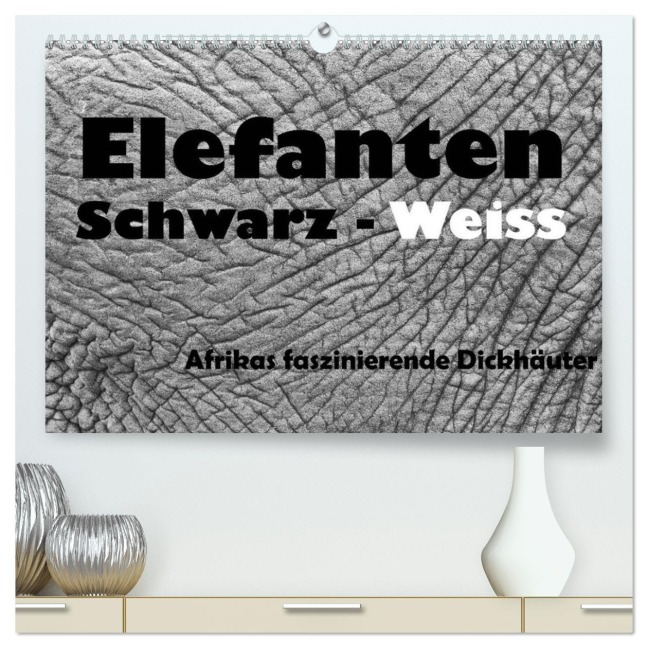 Elefanten Schwarz - Weiss (hochwertiger Premium Wandkalender 2026 DIN A2 quer), Kunstdruck in Hochglanz - Angelika Stern