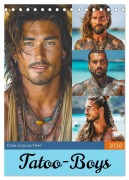 Cover-Bild zum Titel 'Tattoo-Boys. Coole Jungs am Meer (Tischkalender 2026 DIN A5 hoch), CALVENDO Monatskalender' von 'Rose Hurley'